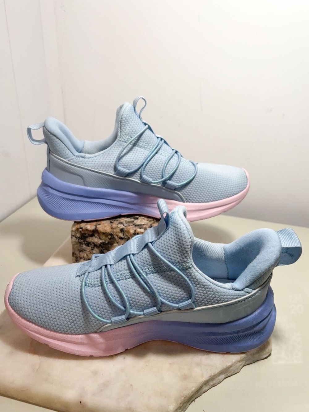 PUMA One4All 2.0 Glitter Girls Sneakers Size 2C Blue Lavender Pink